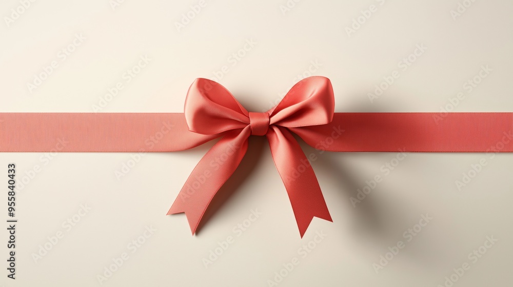 Elegant red ribbon bow on a soft beige background perfect for gift wrapping during celebrations and special occasions. Elegant red ribbon bow on a soft beige background perfect for gift wrapping during celebrations and special occasions.