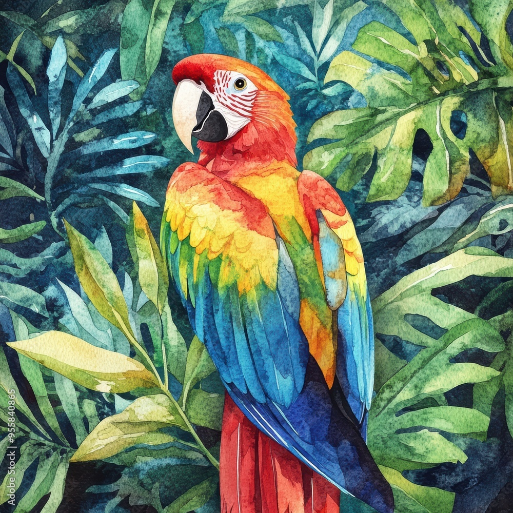 Fototapeta premium Vibrant Macaw in Tropical Foliage