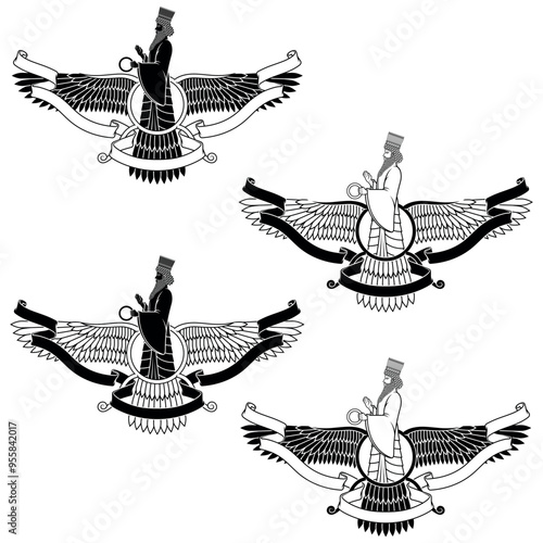 Zoroastrian winged solar disk with ribbon