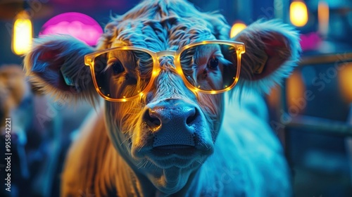 Cool Cows in Shades on Blue photo