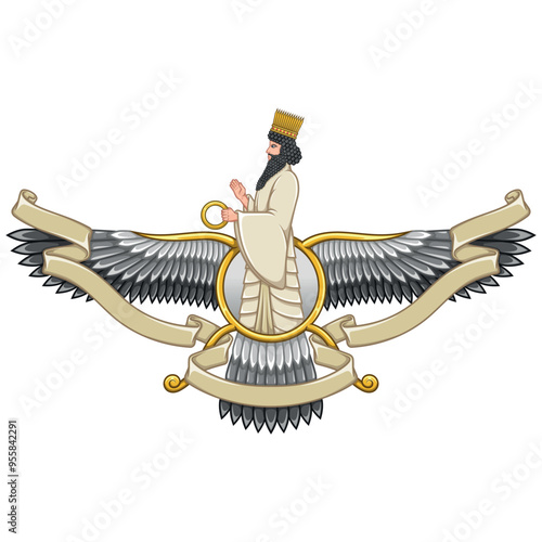 Zoroastrian winged solar disk with ribbon