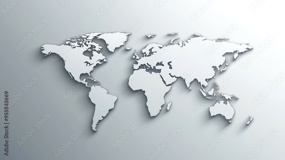 A white paper drawing of the world with the continents and oceans A white paper drawing of the world with the continents and oceans
