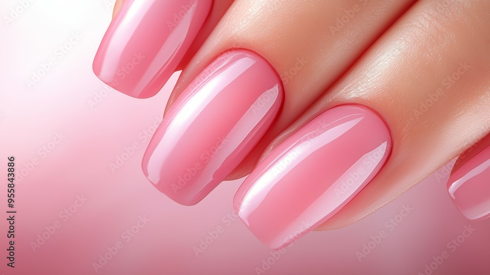 A woman's hand with a pink manicure A woman's hand with a pink manicure