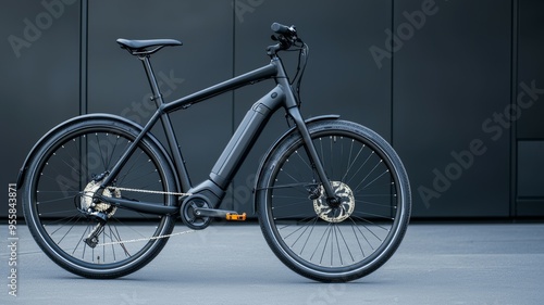 A black bicycle with a black seat and black handlebars