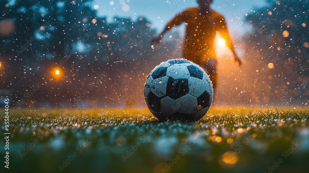 Fototapeta premium Soccer Ball In The Rain