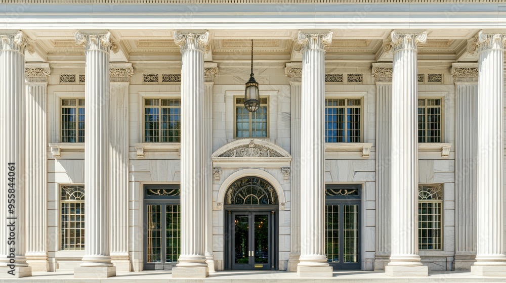 Fototapeta premium Classic Architecture with White Columns and Black Doors