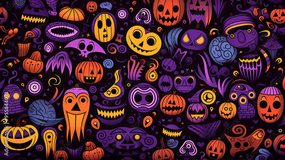 Spooky Halloween Night with Glowing Pumpkins and Haunted House Spooky Halloween Night with Glowing Pumpkins and Haunted House