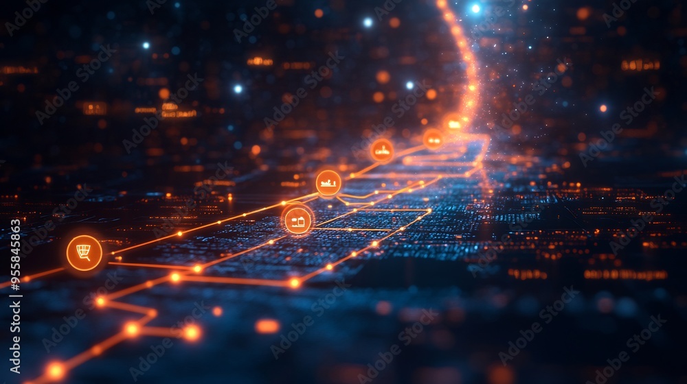 Obraz premium Digital transformation roadmap connected pathways icons and steps