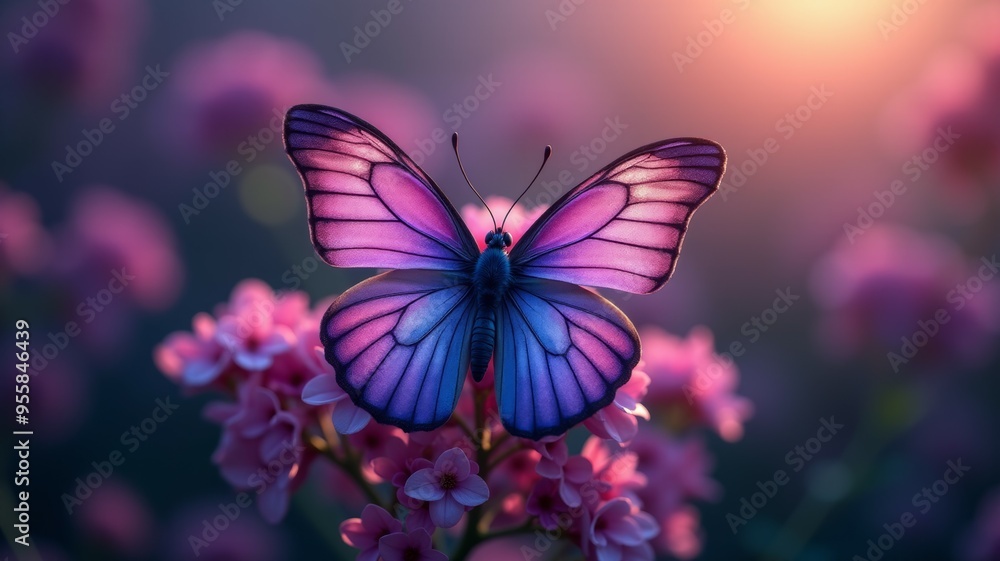 A beautiful butterfly is perched on a pink flower A beautiful butterfly is perched on a pink flower