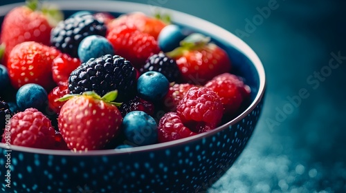 Vibrant Assortment of Fresh,Ripe Berries in a Bowl on a Textured Background