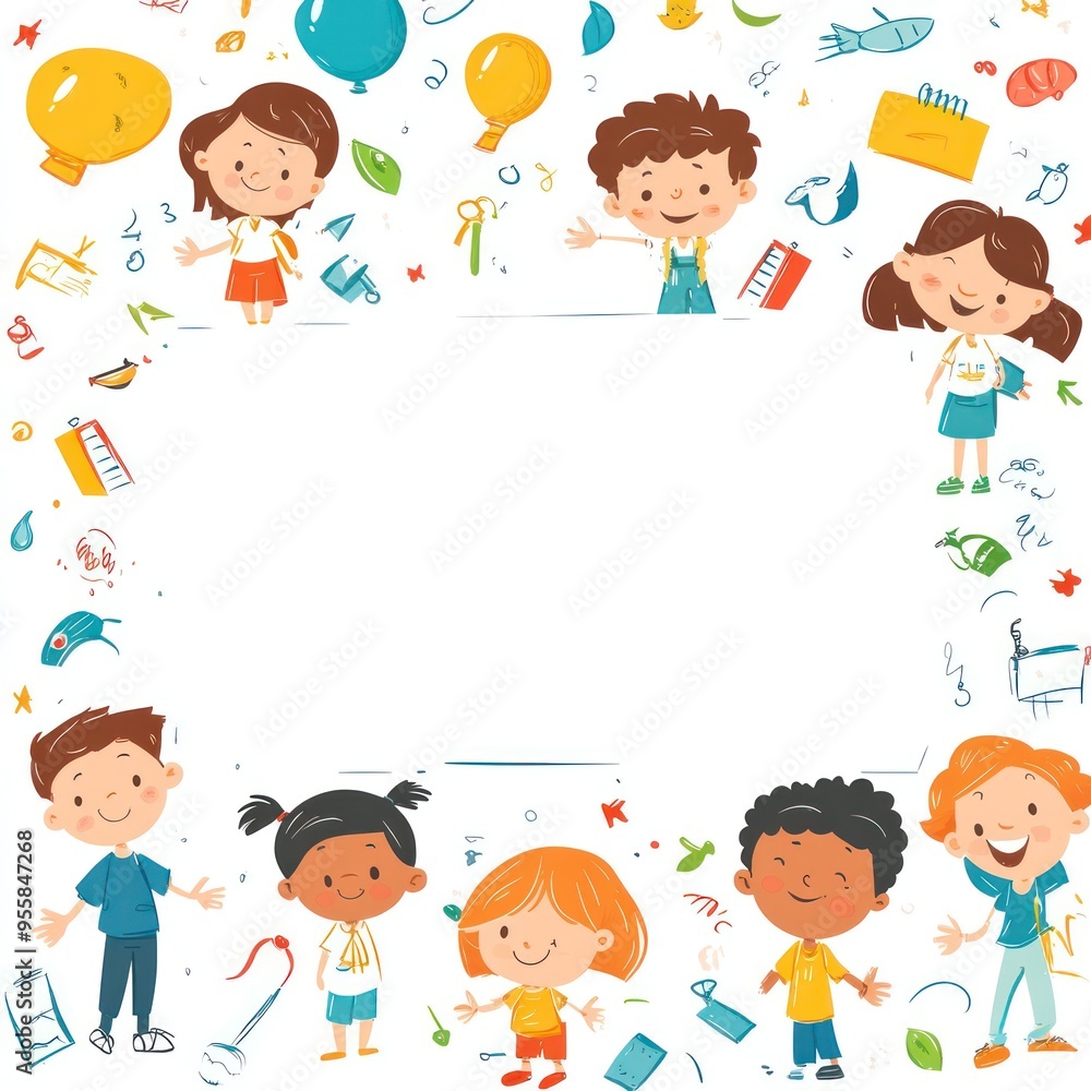 Colorful Illustration of Kids with School Supplies Background Colorful Illustration of Kids with School Supplies Background