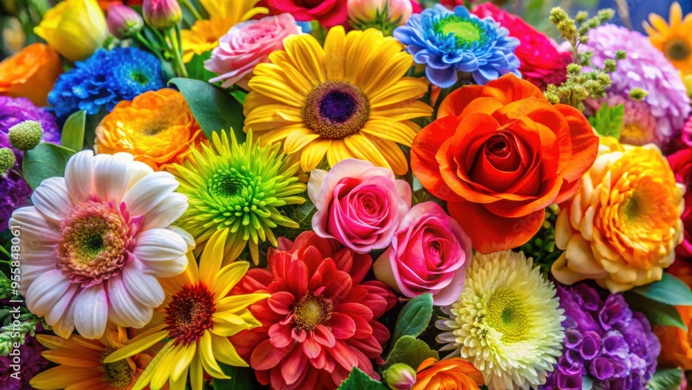 Vibrant bouquet of assorted flowers in full bloom, spring, colorful, nature, floral, vibrant, garden, beauty, arrangement Vibrant bouquet of assorted flowers in full bloom, spring, colorful, nature, floral, vibrant, garden, beauty, arrangement