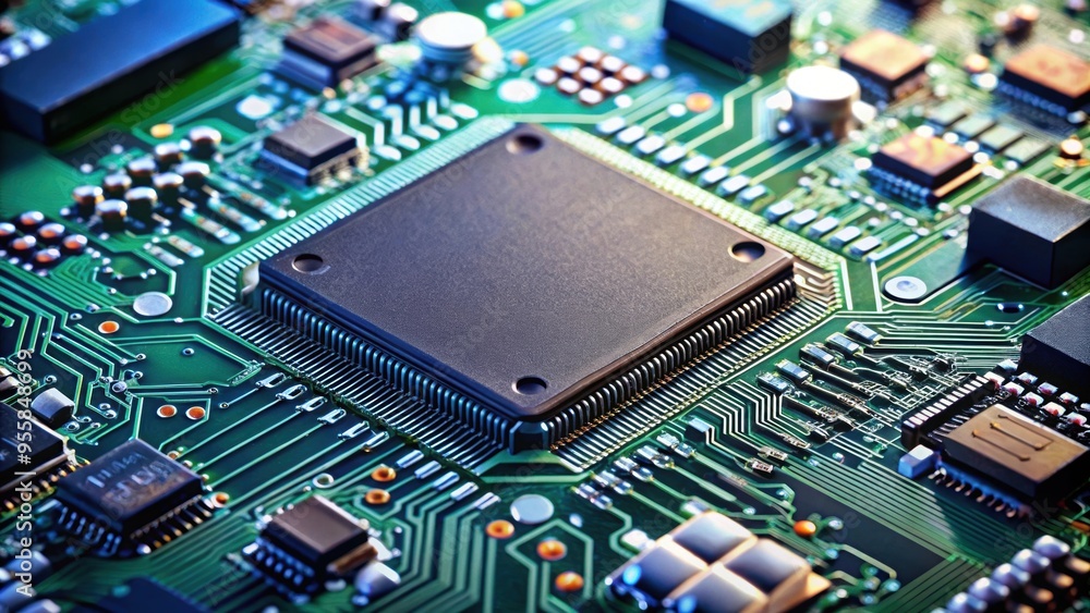 Close up of semiconductors on a circuit board , technology, electronics, computer, components, silicon Close up of semiconductors on a circuit board , technology, electronics, computer, components, silicon