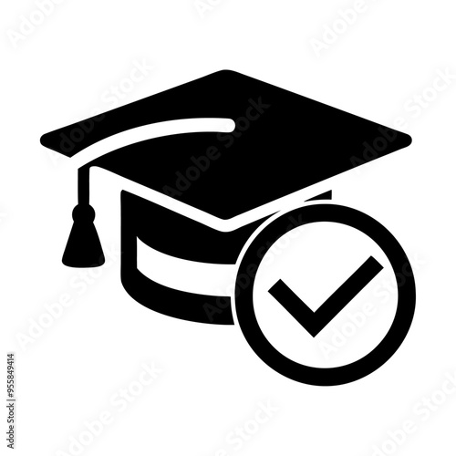 Scholarship cap with checkmark icon and vector illustration design