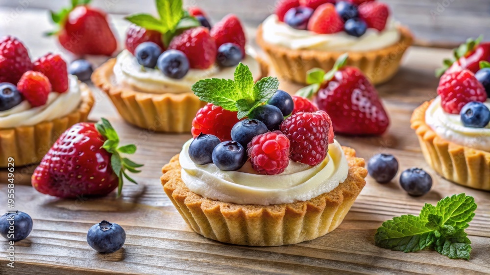 Berry tartlets and cake topped with cream cheese, perfect for a healthy summer dessert, summer, pastry, dessert, berries Berry tartlets and cake topped with cream cheese, perfect for a healthy summer dessert, summer, pastry, dessert, berries