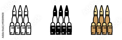 Ammunition icon, Various types of explosive or projectile weaponry used by aircraft and ground forces, including bullets, bombs, and missiles.