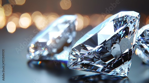 Three diamonds are displayed on a black background photo