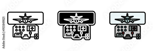 Flight Simulator icon, A training device that replicates the experience of flying an aircraft, used for pilot training and proficiency assessment.