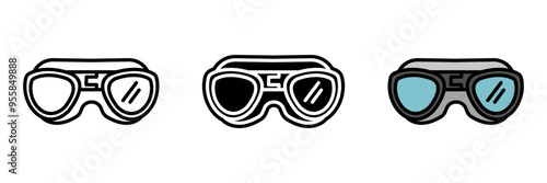 Goggles Icon, Eye protection gear worn by pilots, shielding against wind, dust, debris, or intense light during flight operations.