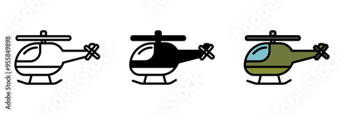 Helicopter Icon, A versatile aircraft capable of vertical takeoff and landing, used for transport, rescue, reconnaissance, and combat missions.