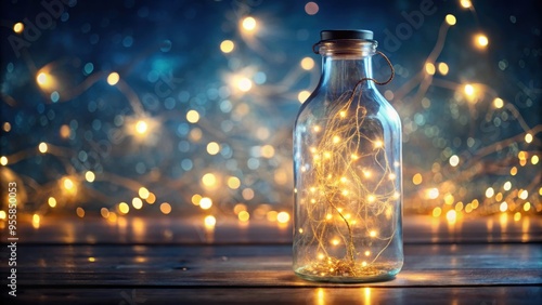 Ethereal glow emanating from a glass bottle filled with fairy lights , magic, enchanting, ethereal, lighting