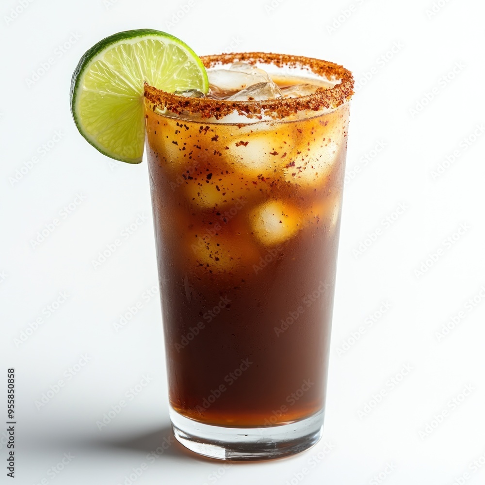 Michelada Cocktail with Lime and Chili Powder Rim Michelada Cocktail with Lime and Chili Powder Rim