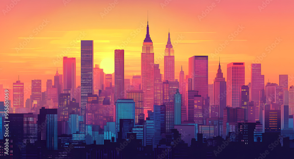 “Vector Illustration of City Skyline at Sunset with Vibrant Colors”
“Vector Illustration of City Skyline at Sunset with Vibrant Colors”