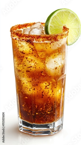 Michelada, a Mexican Beer Cocktail with Lime and Chili Powder