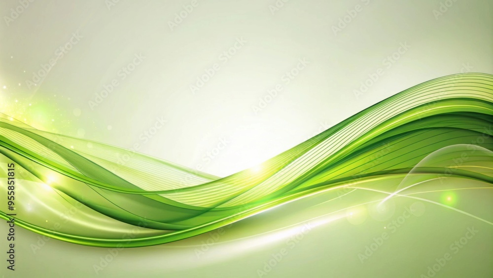 Fototapeta premium Elegant presentation template with green dynamic wave over light background, Green, background, dynamic, flowing