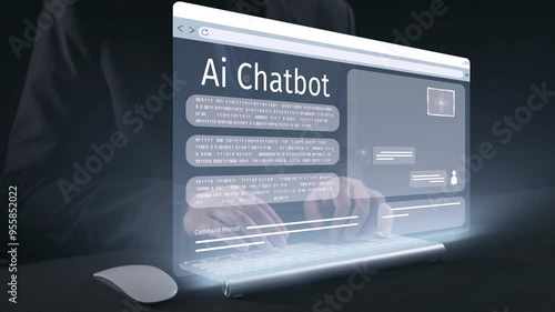 Human interact with AI artificial intelligence virtual assistant chatbot in concept of AI artificial intelligence prompt engineering, LLM AI deep learning to use generative AI for work support. UUID photo