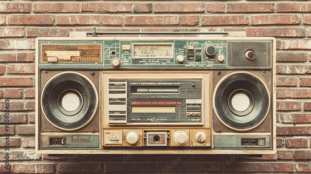 Fototapeta premium Vintage Radio Cassette Player on Brick Wall