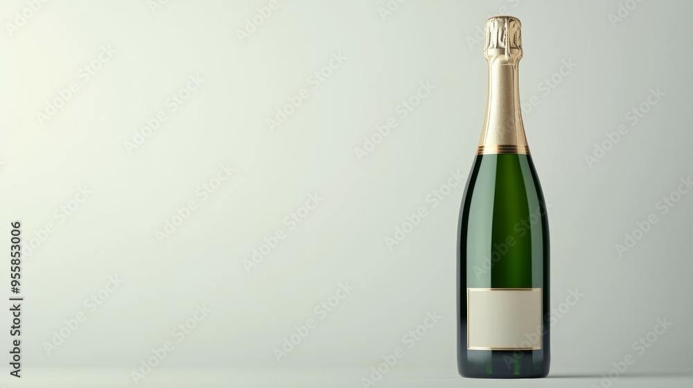 A bottle of champagne is sitting on a white background A bottle of champagne is sitting on a white background