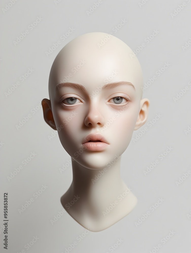 Ethereal Porcelain Doll Face in Serene Studio Setting Ethereal Porcelain Doll Face in Serene Studio Setting