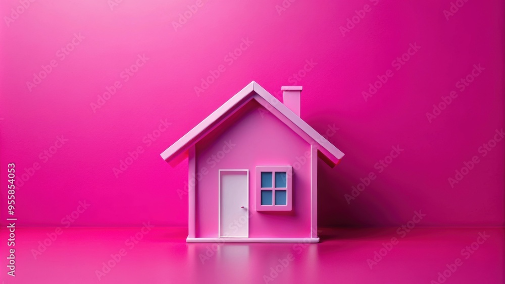 Cute rendering of a house shaped like a house on a vibrant pink background, house,rendering, cute, pink, background Cute rendering of a house shaped like a house on a vibrant pink background, house,rendering, cute, pink, background