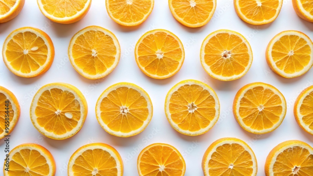 Orange slices arranged in a pattern on a white background, orange, slices, citrus, fruit, pattern, arrangement, vibrant, colorful Orange slices arranged in a pattern on a white background, orange, slices, citrus, fruit, pattern, arrangement, vibrant, colorful