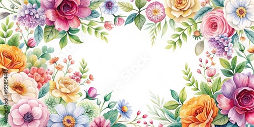 Elegant floral pattern featuring colorful blossoms on a white background, floral, elegant, beautiful, colorful, blossom