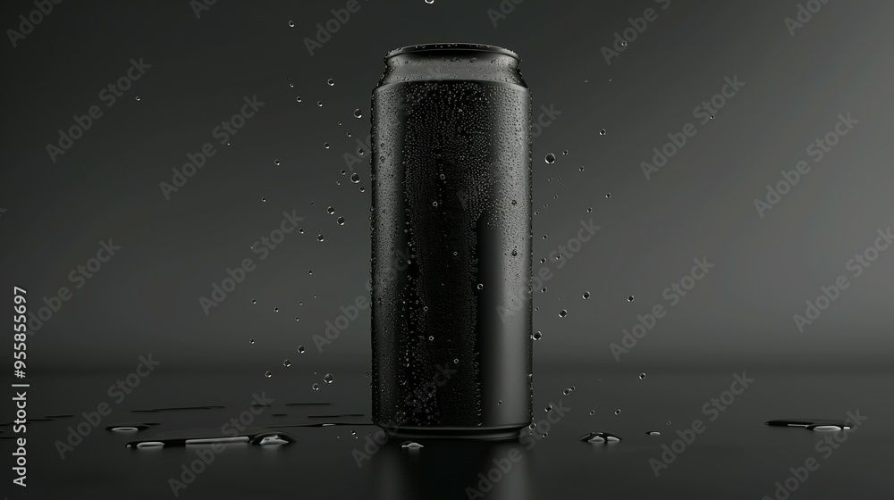 Blank Black Aluminum 330 ml Soda Can with Drops Splash Mockup Blank Black Aluminum 330 ml Soda Can with Drops Splash Mockup