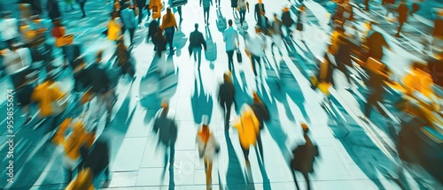 Abstract Cityscape: Blurred Figures and Shadows on a Busy Street