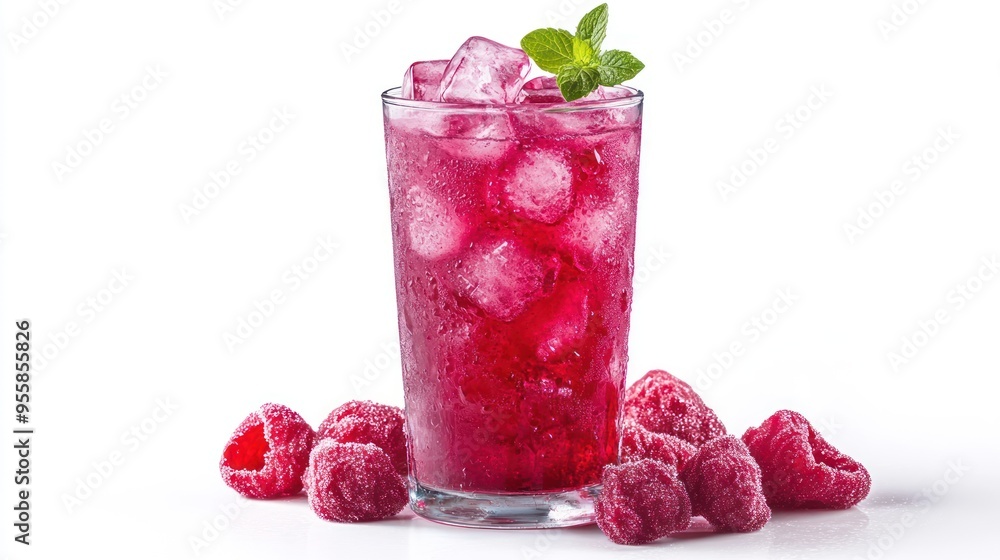 Iced Raspberry Drink with Mint Garnish Iced Raspberry Drink with Mint Garnish
