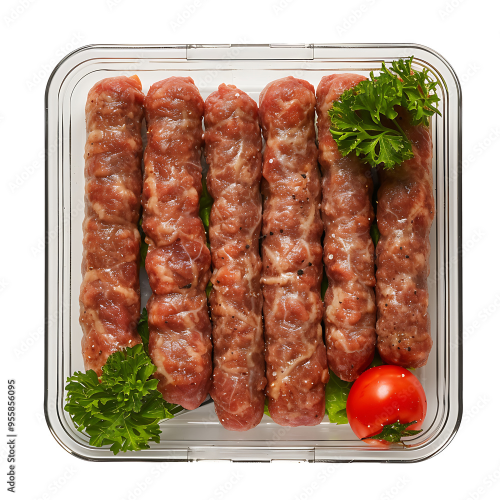 Raw Meat Skewers in a Glass Container Raw Meat Skewers in a Glass Container