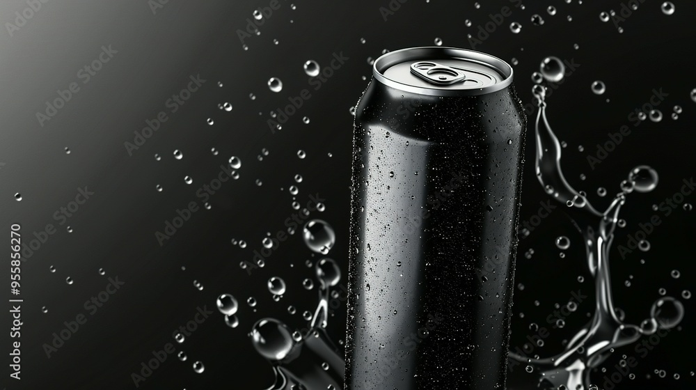 Blank Black Aluminum 330 ml Soda Can Mockup Featuring Drops Splash Blank Black Aluminum 330 ml Soda Can Mockup Featuring Drops Splash
