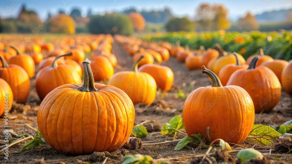 Pumpkin patch with ripe orange pumpkins ready for harvest, autumn, fall, farm, agriculture, field, seasonal, Halloween Pumpkin patch with ripe orange pumpkins ready for harvest, autumn, fall, farm, agriculture, field, seasonal, Halloween