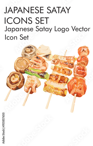 Japanese satay logo vector icon set 