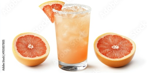 Salted Rimmed Glass of Grapefruit Juice with Sliced Grapefruit