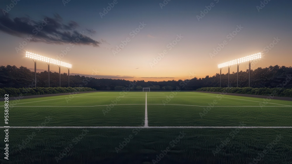 A stadium at dusk with the lights beginning to illuminate the field A stadium at dusk with the lights beginning to illuminate the field