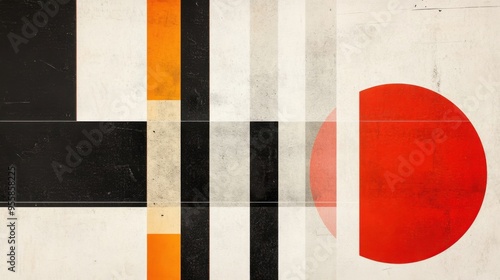 Striking Minimalist Abstract Composition with Intersecting Geometric Shapes and Contrasting Lines.