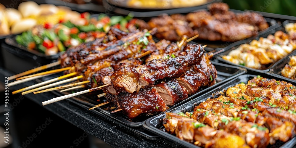 Delicious Grilled Meat Skewers with Teriyaki Glaze Delicious Grilled Meat Skewers with Teriyaki Glaze