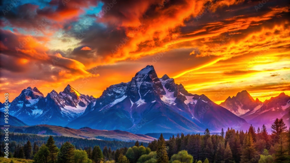 Vibrant sunset over the majestic mountain range , sunset, mountains, colorful, vibrant, sky, clouds, landscape, nature Vibrant sunset over the majestic mountain range , sunset, mountains, colorful, vibrant, sky, clouds, landscape, nature