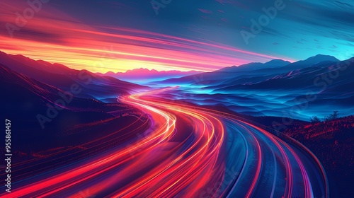 A Winding Road Through a Mountainous Landscape at Sunset