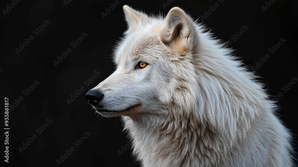 Close-up of a White Wolf's Profile with Golden Eyes Close-up of a White Wolf's Profile with Golden Eyes